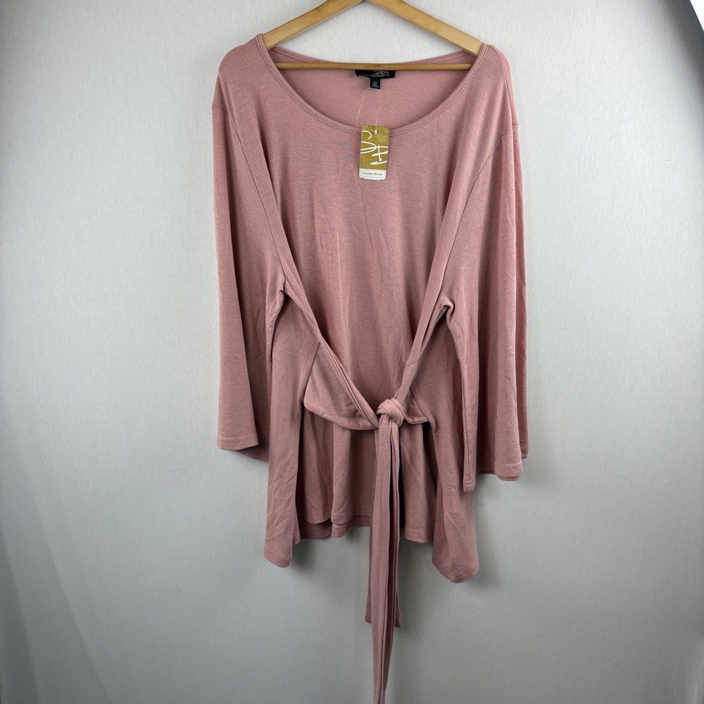 Suzanne Betro Pink 4X Years Tie Front Flared‎ Sleeve Knit Tunic Top NWT